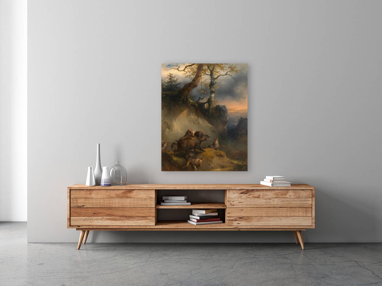 Ein von Wölfen angefallener Eber [around 1846] by Friedrich August Matthias Gauermann [1807–1862] Reproduction