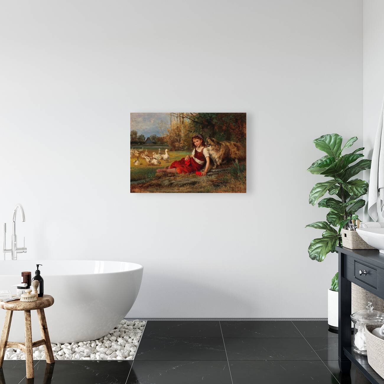 Gänsemagd bei der Rast by Anton Dieffenbach [1831–1914] Reproduction