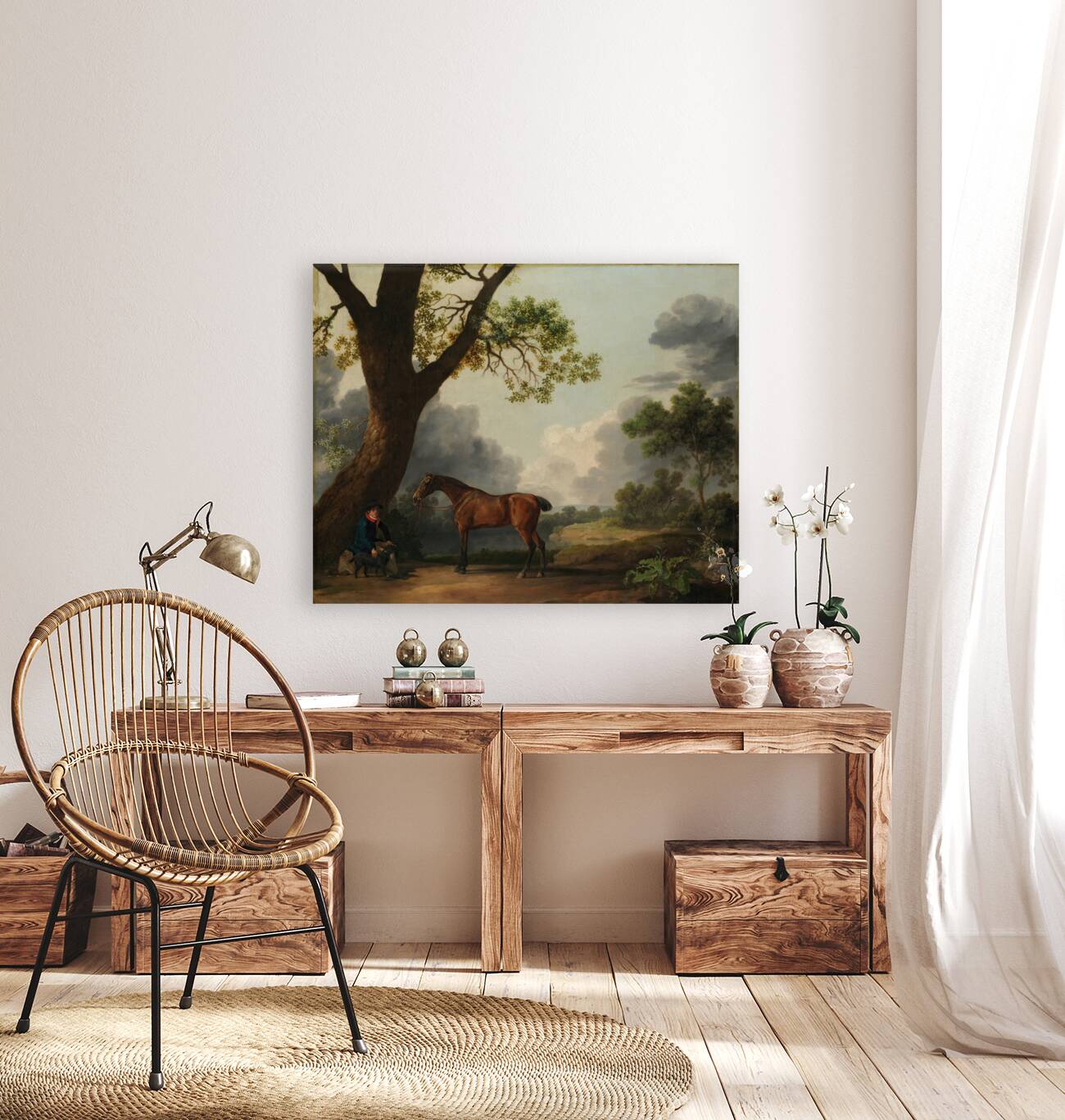 The Third Duke of Dorset’s Hunter with a Groom and a Dog [1768] by George Stubbs [1724–1806] Reproduction