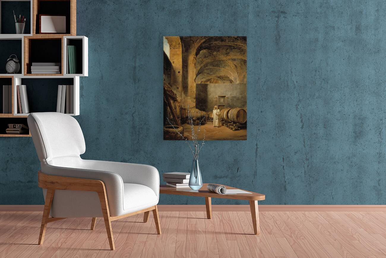 A Monk In A Ruin Which Has Been Made Into A Wine Cellar [1823] by Alexander Lauréus [1783–1823] Reproduction