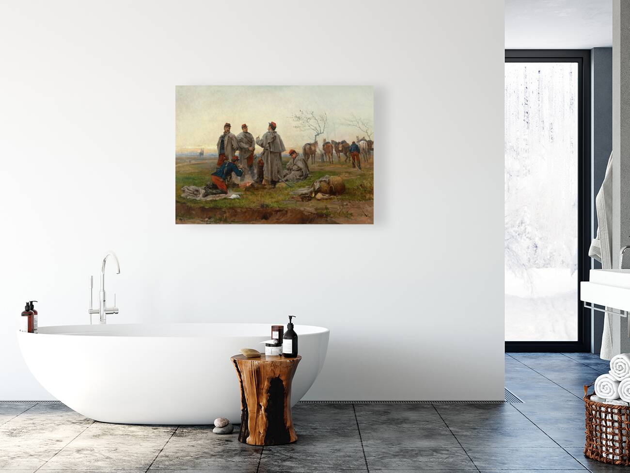 A Cavalry Halt [1878] by Etienne–Prosper Berne–Bellecour [1838–1910] Reproduction