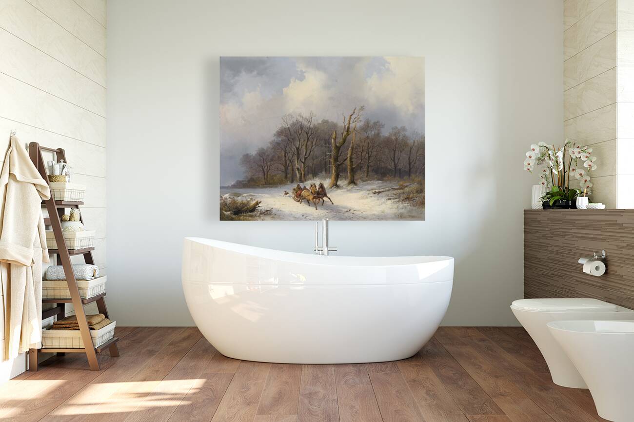 Winterlandschaft mit Pferdeschlitten by Remigius Adrianus van Haanen [1812–1894] Reproduction