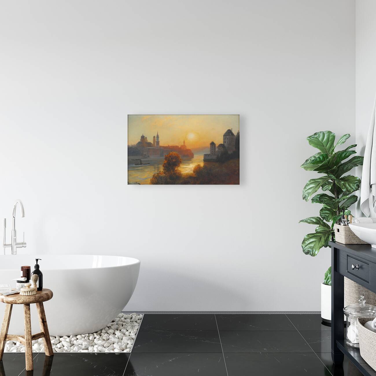 Sonnenuntergang Bei Passau An Der Donau by Anton Hlavacek [1842–1926] Reproduction