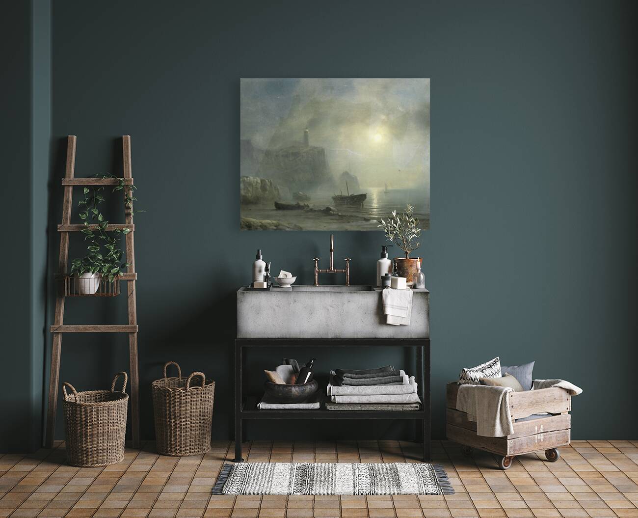 View of a Rocky Coast by Moonlight [1830–1880] by Théodore Gudin [1802–1880] Reproduction