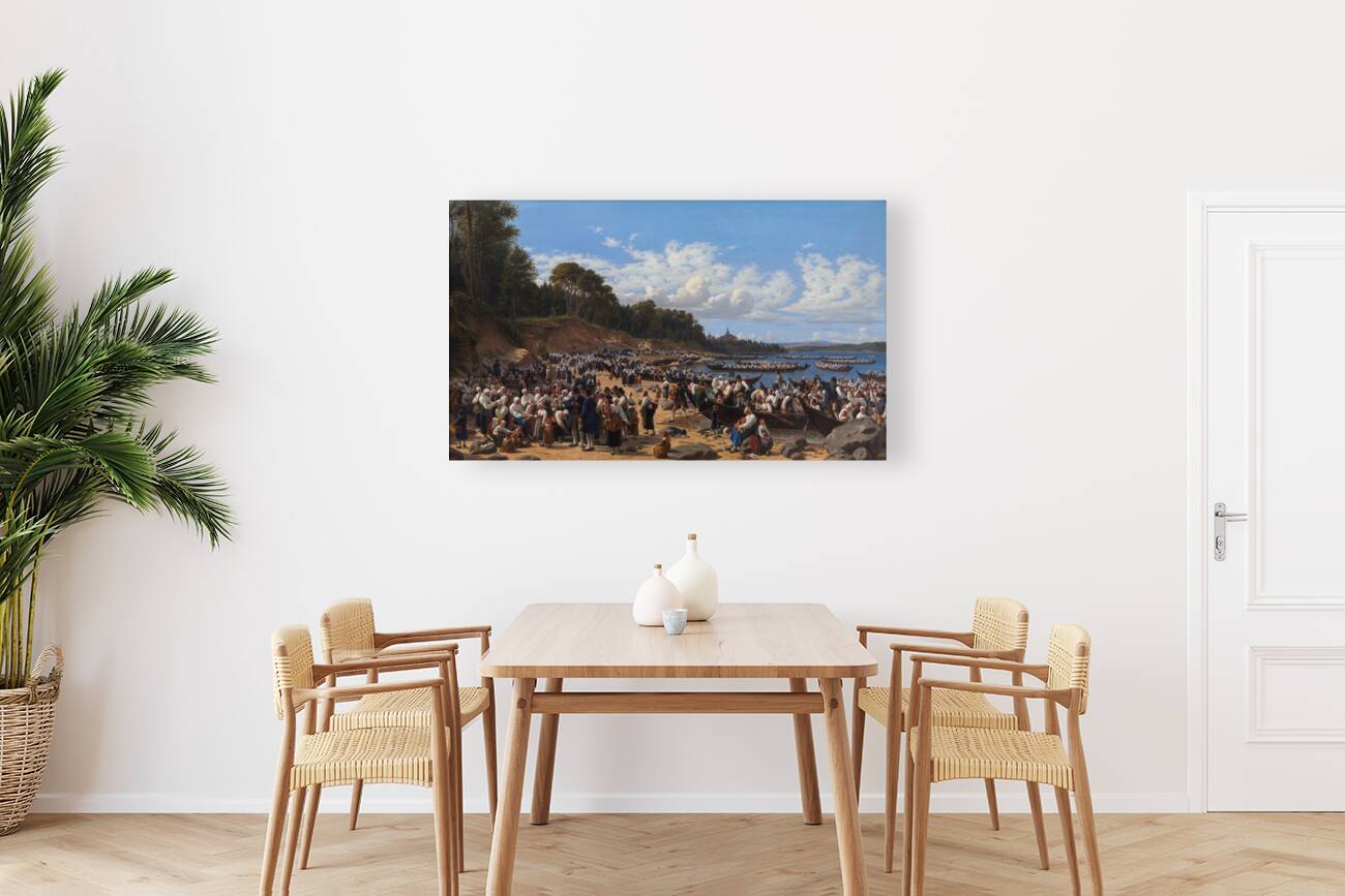 Church–Goers Arriving By Boat At The Parish Church Of Leksand On Siljan Lake. Sweden [1853] by Wilhelm Marstrand [1810–1873] Reproduction