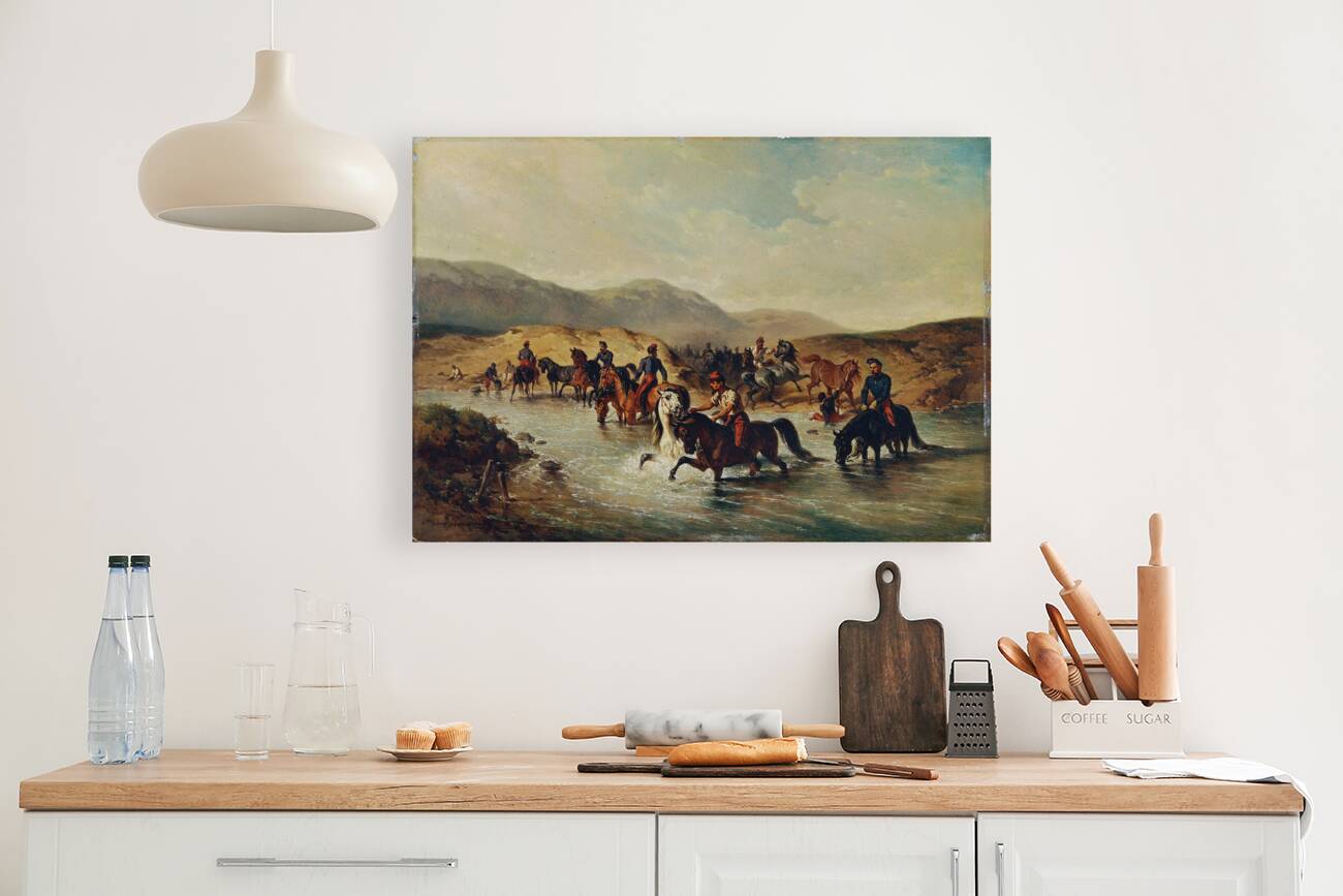 Französische Kavallerie in der Pferdeschwemme [1867] by Joseph Anton Strassgschwandtner [1826–1881] Reproduction