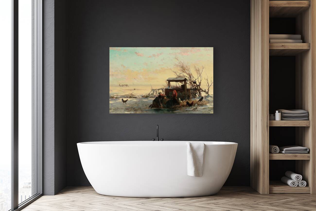 Winter Farm Scene [1881] by Henri Van Seben [1825–1913] Reproduction