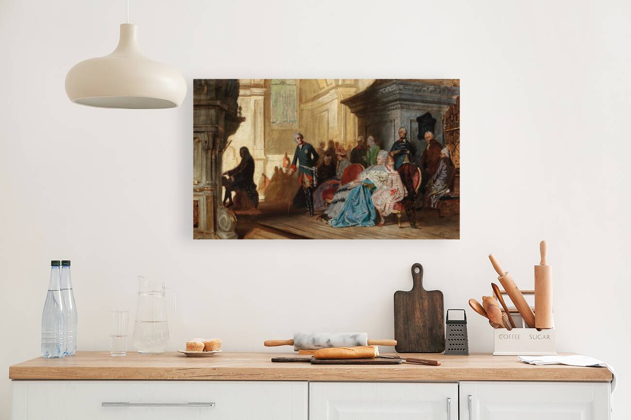 Johann Sebastian Bach at the Organ in Sanssouci in the Presence of Frederick the Great and the Royal Family on 7 May 1747 by Hermann von Kaulbach [1846–1909] Reproduction