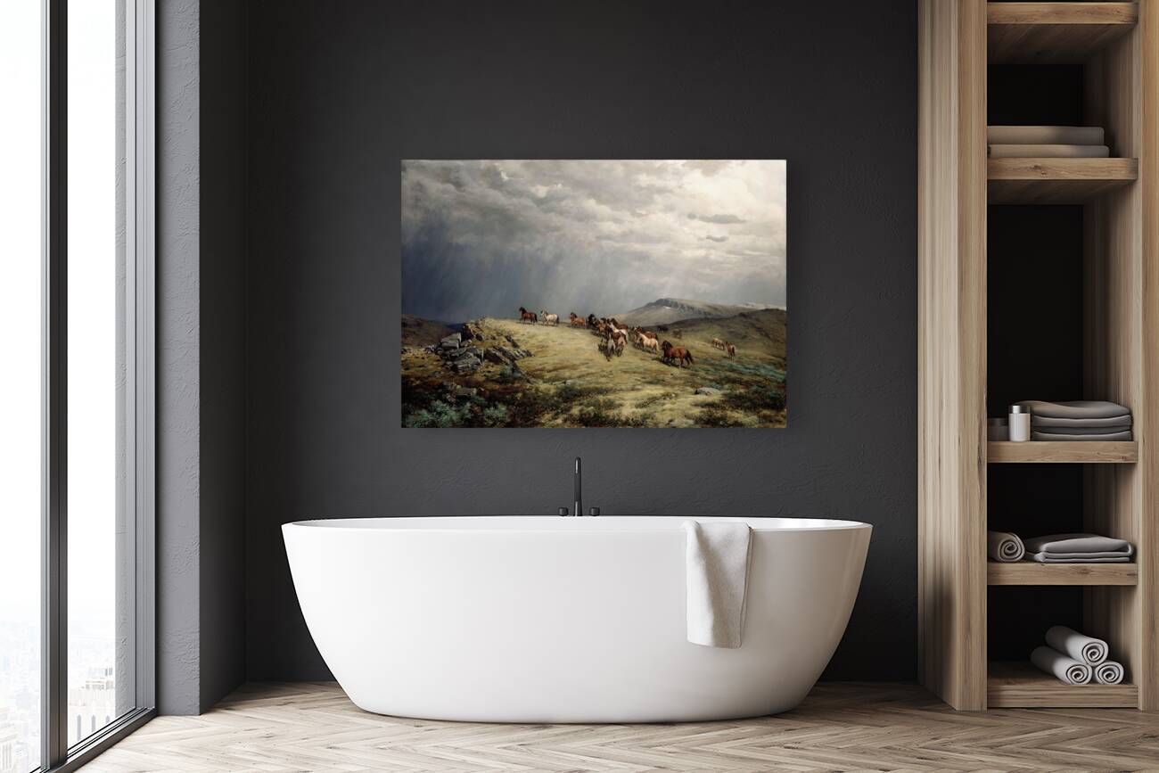 Horses in the Mountains [1889] by Peter Nicolai Arbo [1831–1892] Reproduction