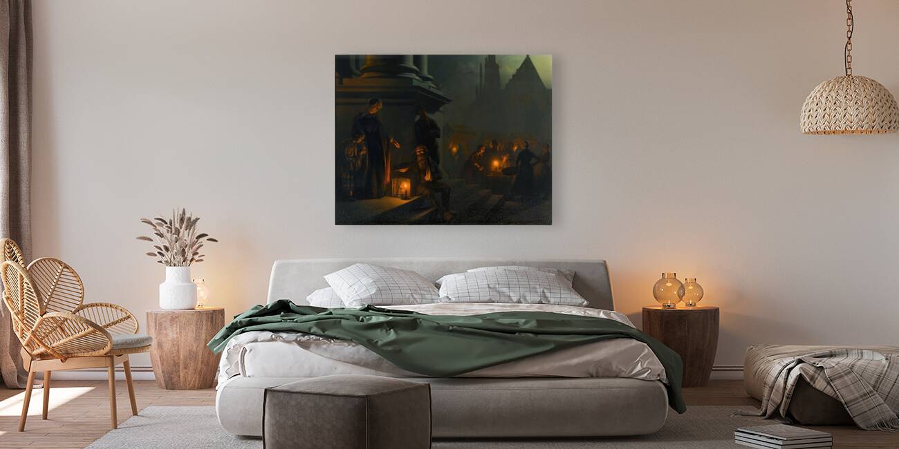 Charity in the night market by Petrus van Schendel [1806–1870] Reproduction