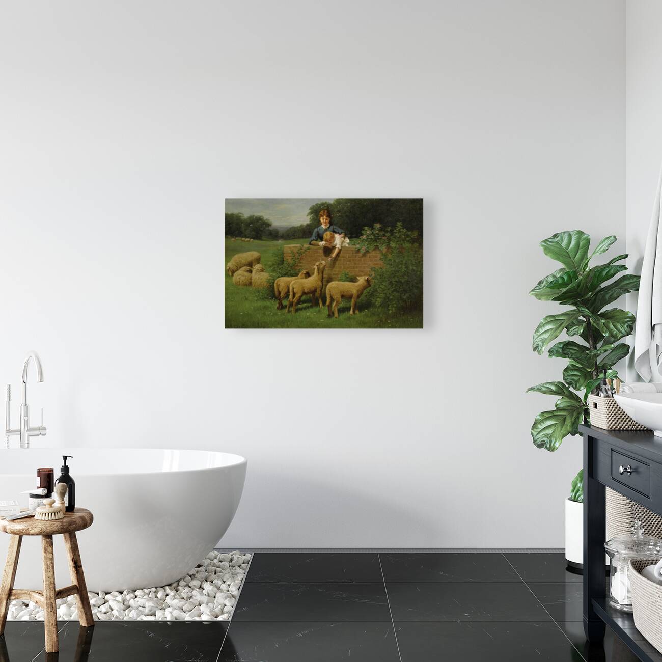 Child Feeding the Sheep by Samuel S. Carr [1837–1908] Reproduction