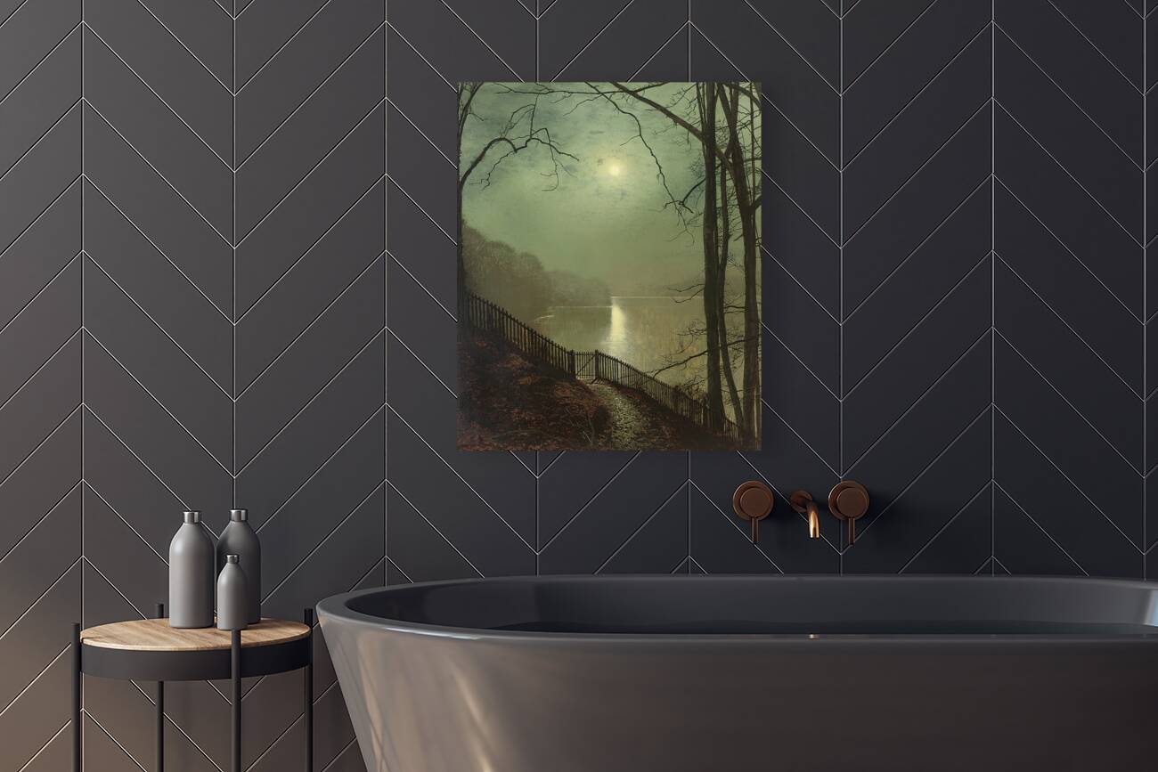 Moonlight on the lake. Roundhay Park. Leeds by John Atkinson Grimshaw [1836–1893] Reproduction