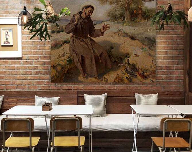 St. Francis Preaching to the Birds [1912] by Pierre Jean Van der Ouderaa [1841–1915] by MyCozyFineArt