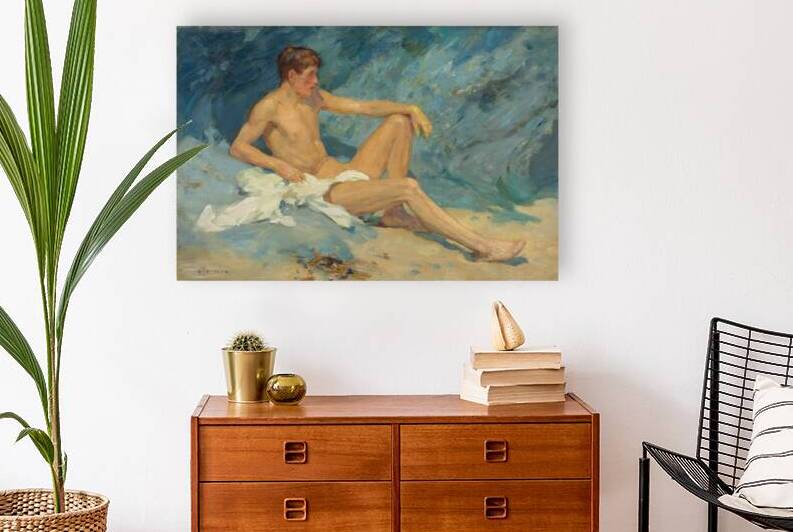 A Male Nude Reclining on Rocks by Henry Scott Tuke [1858–1929] by MyCozyFineArt