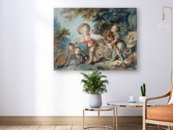 Enfants jouant avec deux chiens by Jean–Honoré Fragonard [1732–1806] by MyCozyFineArt