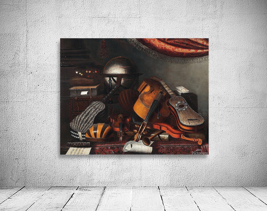 Still Life With Musical Instruments. Books And Playing Cards by Bartolomeo Bettera [1639–c. 1688] Wall Preview