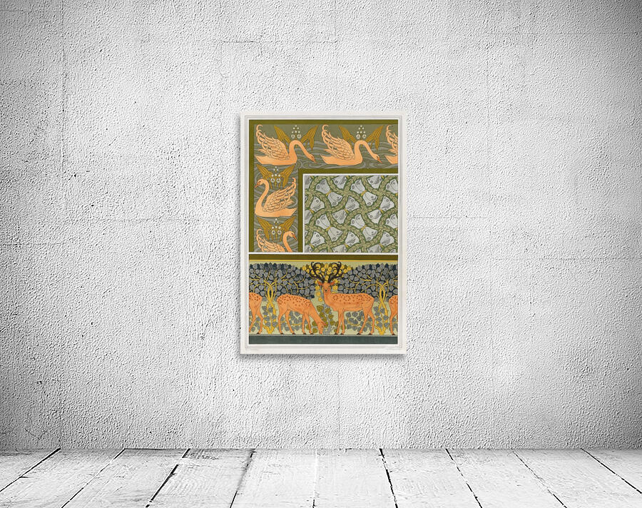 Cygnes et sagittaire. Bordure. Pappillons et feuillages. étoffe. Cerfs et biches. Frise. [1897] by Maurice Pillard Verneuil [1869–1942] Wall Preview
