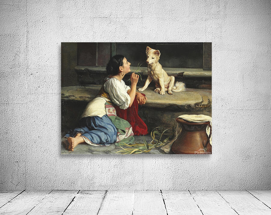 Ung Italienerinde. Der leger med en Hund [1872] by Axel Helsted [1847–1907] Wall Preview