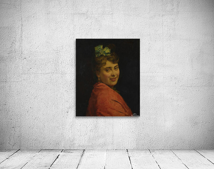 A portait of a lady with a red shawl by Raimundo de Madrazo y Garreta [1841–1920] Wall Preview