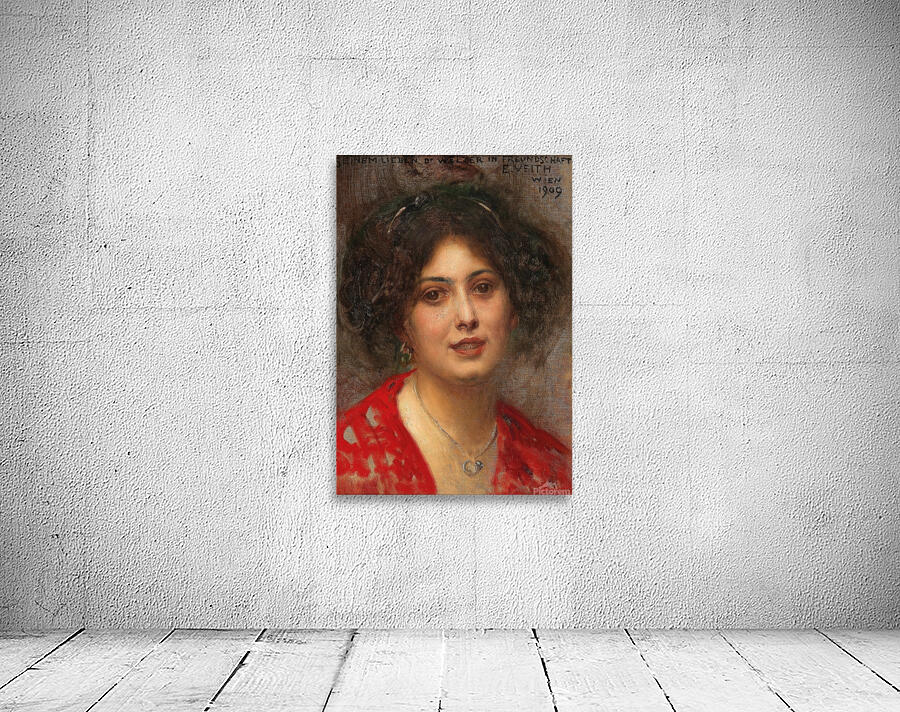 Portrait of a Young Woman in a Red Dress by Eduard Veith [1856–1925] Wall Preview