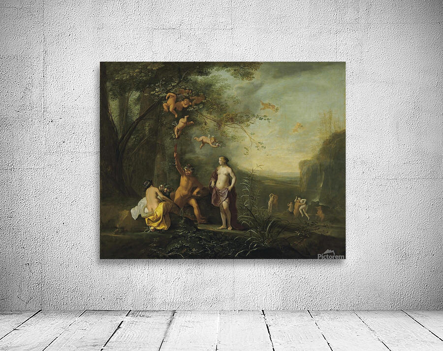 Bacchus. Venus and Ceres under a grapevine in a pastoral landscape with putti. Nymphs and satyrs [1640] by Cornelis Van Poelenburch [1594–95–1667] Wall Preview