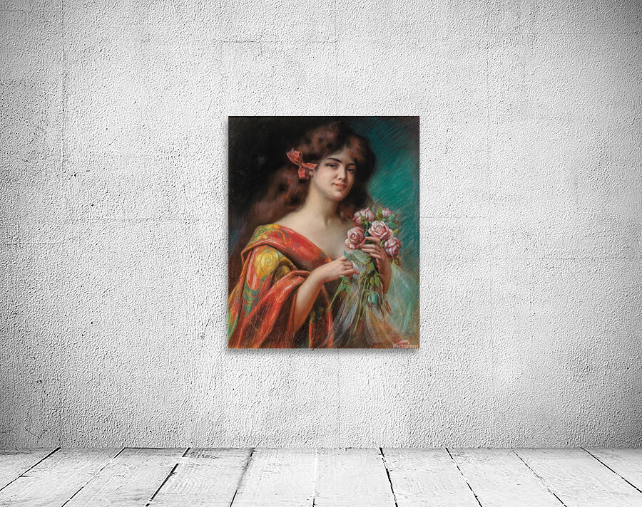 Portrait of a Lady in a Negligee. Holding Roses by Delphin Enjolras [1857–1945] Wall Preview