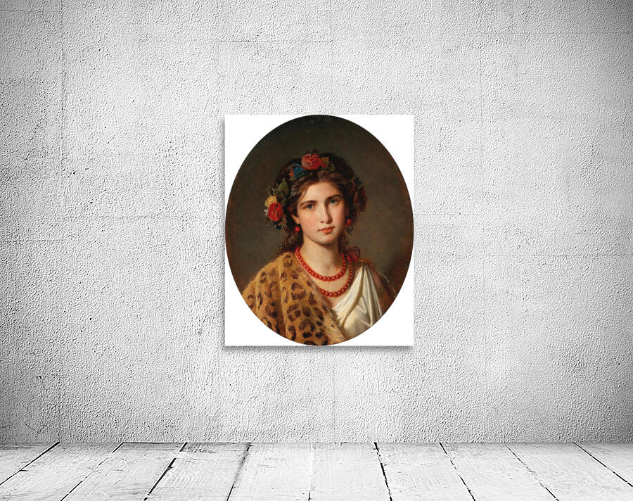 Portrait of a Girl with Wreath of Roses in her Hair and Leopard Skin by Eugen Felix [1837–1906] Wall Preview