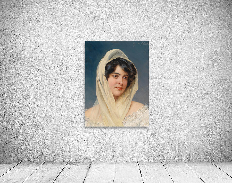Portrait of a young lady with a veil by Eugen von Blaas [1843–1931] Wall Preview