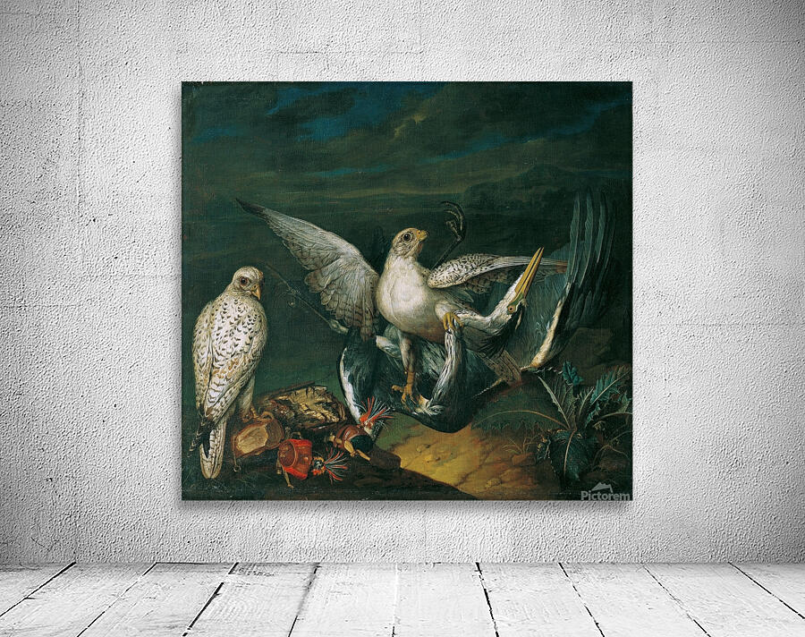 Weiße Jagdfalken Mit Einem Fischreiher [1748] by Philipp Ferdinand de Hamilton [ca. 1664–1750] Wall Preview