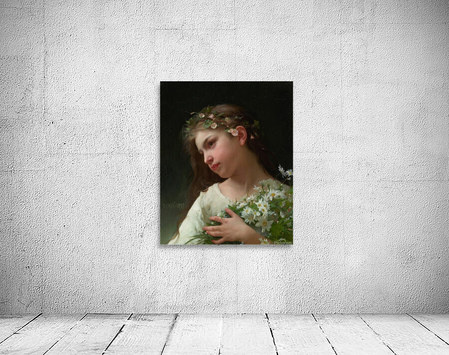 Girl with a bouquet of daisies [1897] by Jules–Cyrille Cavé [1859–1940] Wall Preview