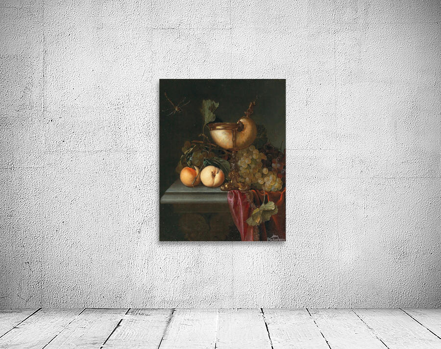 Still life with a Nautilus cup. Grapes and peaches by Abraham de Lust [active c. 1650–after 1659] Wall Preview