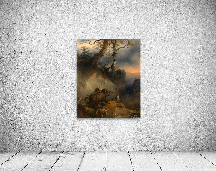 Ein von Wölfen angefallener Eber [around 1846] by Friedrich August Matthias Gauermann [1807–1862] Wall Preview