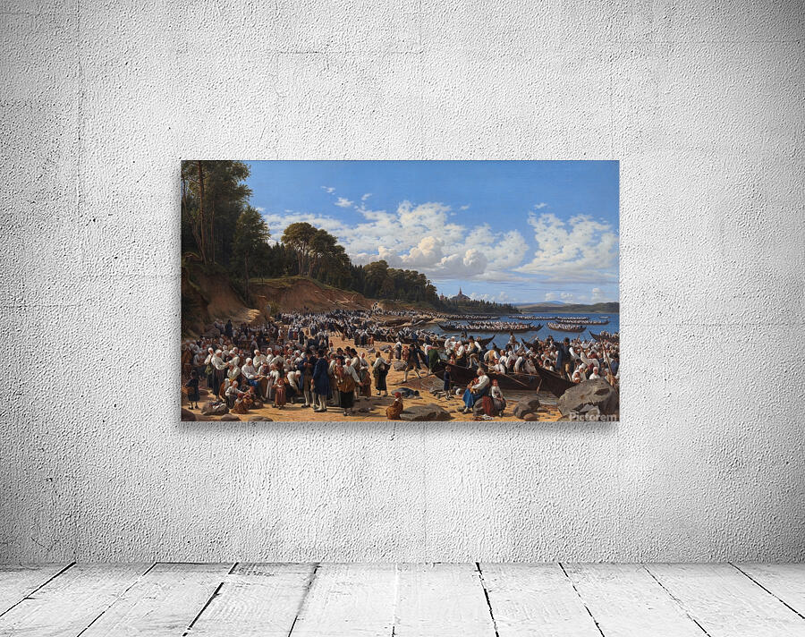 Church–Goers Arriving By Boat At The Parish Church Of Leksand On Siljan Lake. Sweden [1853] by Wilhelm Marstrand [1810–1873] Wall Preview