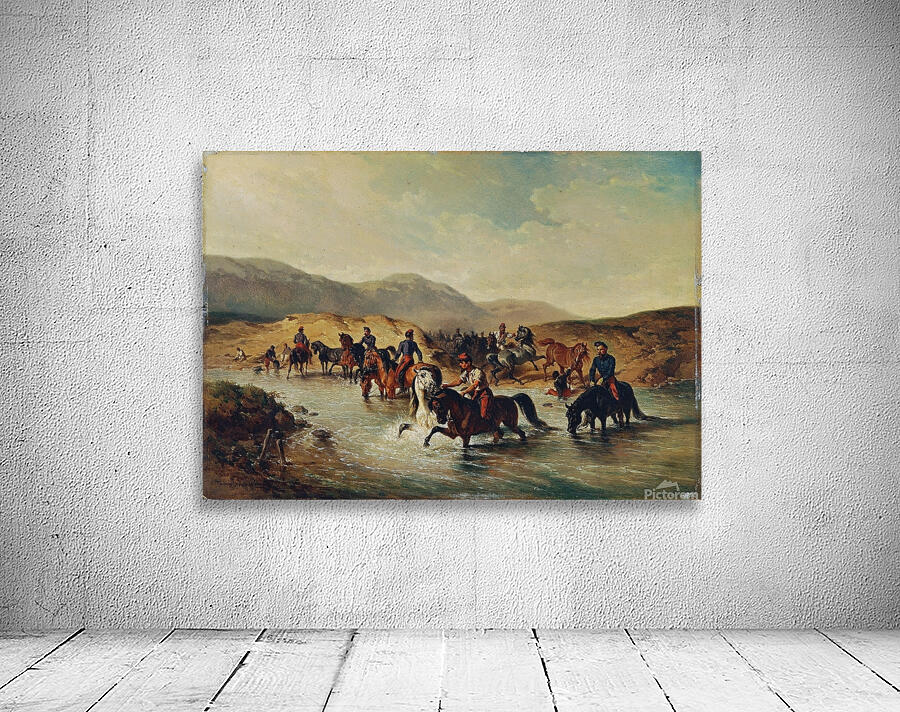 Französische Kavallerie in der Pferdeschwemme [1867] by Joseph Anton Strassgschwandtner [1826–1881] Wall Preview