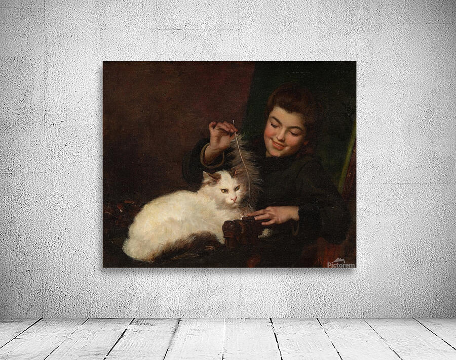 Portrait of a Girl with Cat by Antoine Jean Bail [1830–1918] Wall Preview