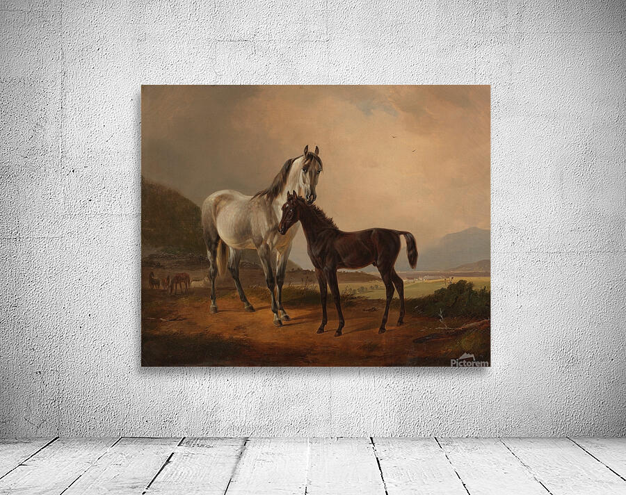 Stute mit Fohlen vor weiter Hügellandschaft [1845] by Friedrich Voltz [1817–1886] Wall Preview