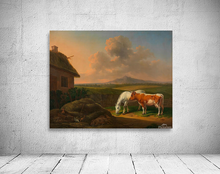 Pferd und Kuh im Wirtschaftshof [1832] by Alexander Johann Dallinger von Dalling [1783–1844] Wall Preview