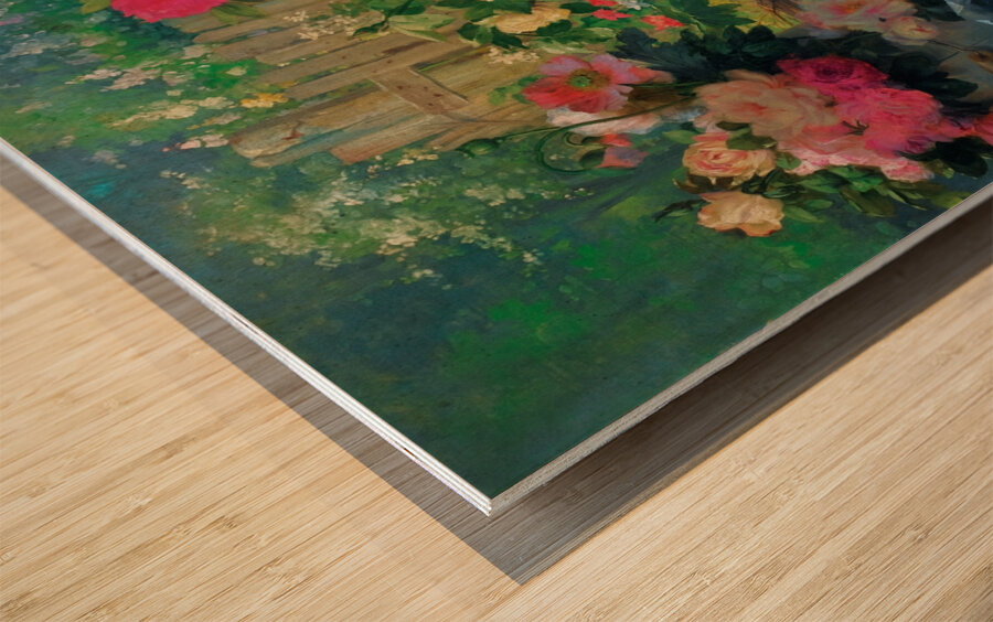 Flower Baskets And Flower Pots In A Garden [1887] by Alfred Petit [–1895] Wood print