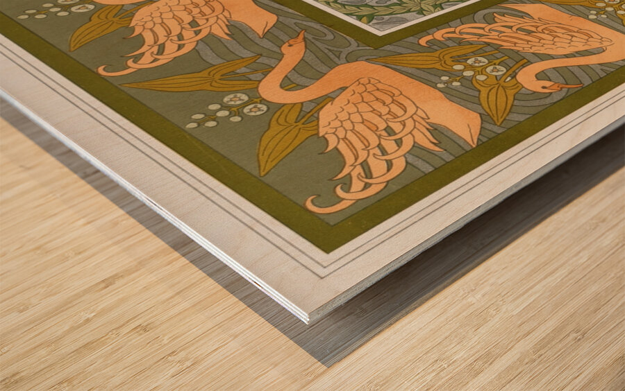 Cygnes et sagittaire. Bordure. Pappillons et feuillages. étoffe. Cerfs et biches. Frise. [1897] by Maurice Pillard Verneuil [1869–1942] Wood print