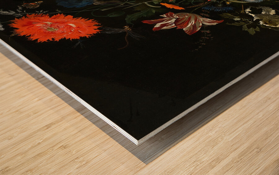 Flowers in a Metal Vase [c. 1670] by Abraham Mignon [1640–1679] Wood print