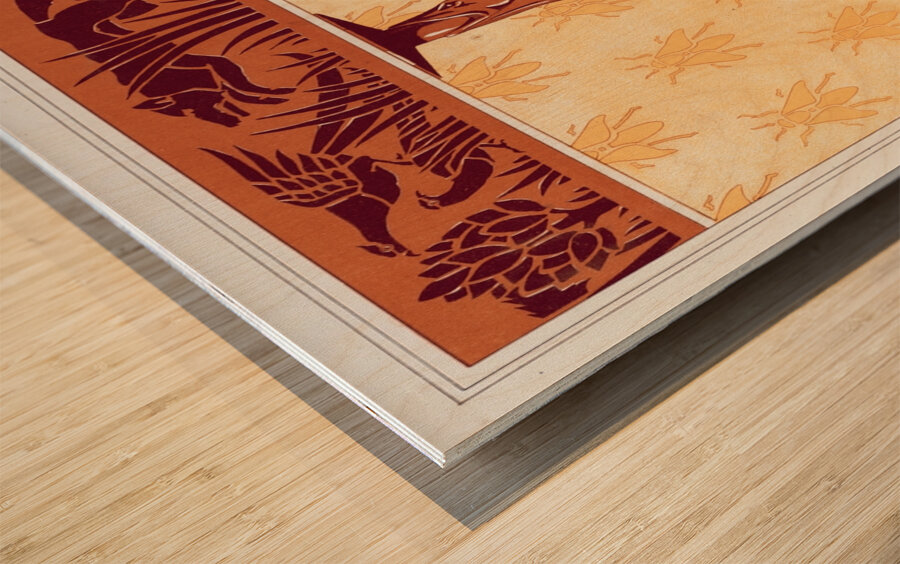 Faisans et renard. Frise cuivre découpé. Chien. Chandelier. Abeilles. Semis. Renards. écureuils et oiseaux. Jardiniere cuivre repoussé [1897] by Maurice Pillard Verneuil [1869–1942] Wood print