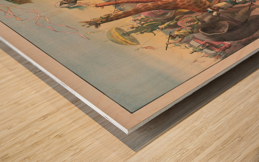 Circus troupe with people in exotic dress riding camels. Giraffes. Elephants [1890] by Calvert Litho. Co [1863–] Wood print