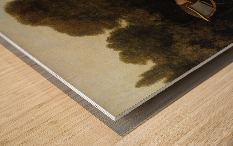 Phaeton with a pair of cream ponies and a stable–lad [between 1780 and 1784] by George Stubbs [1724–1806] Wood print