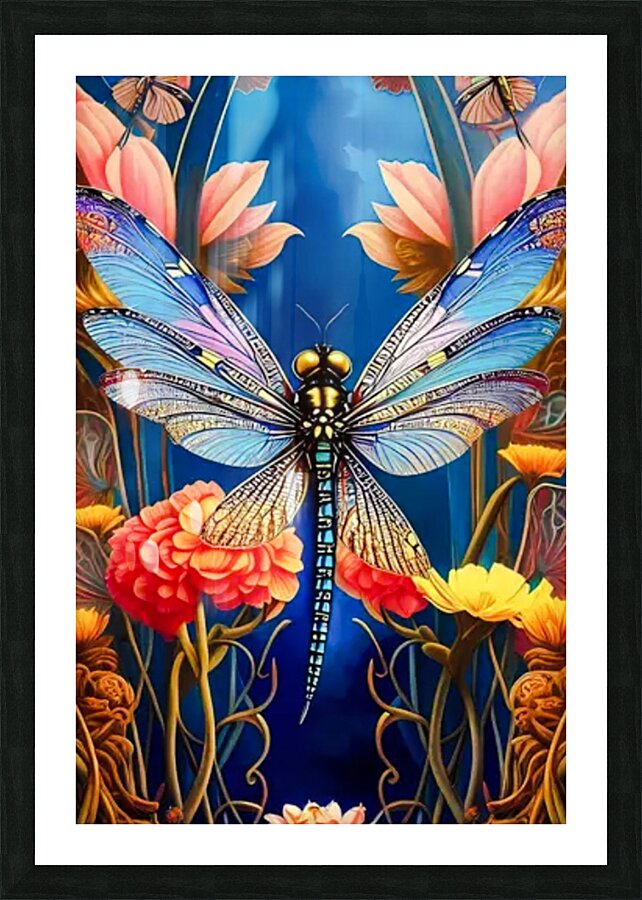 Blue Yellow Dragonfly Picture Frame print