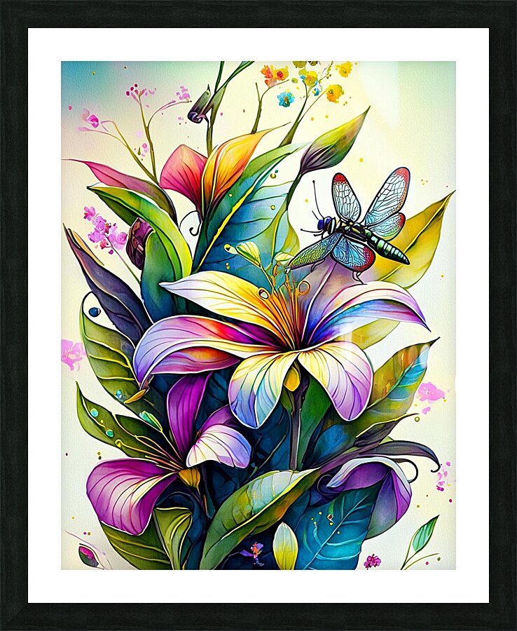 dragonfly flowers Picture Frame print