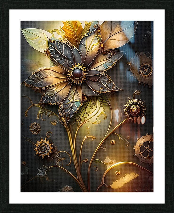 Golden Flower Picture Frame print