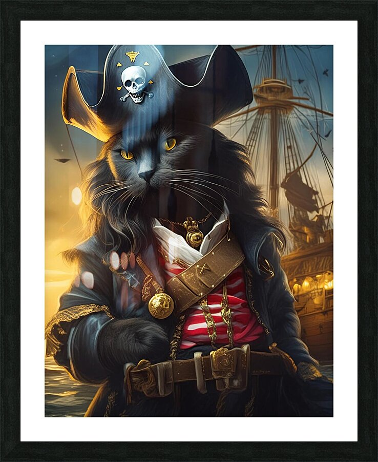 Black Pirate Cat Picture Frame print