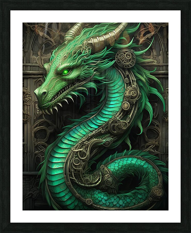 Bright Green Dragon Picture Frame print