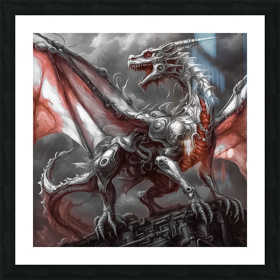 White Armored Dragon Picture Frame print