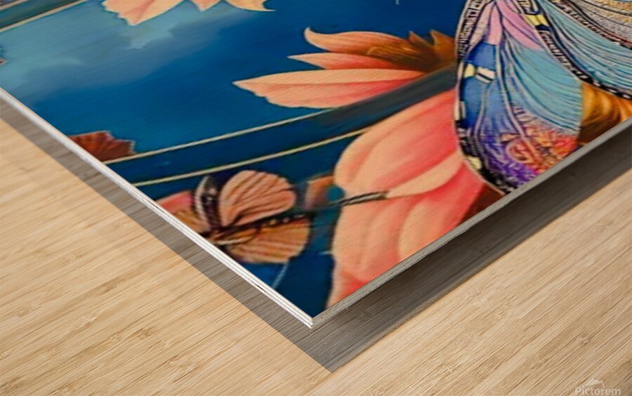 Blue Yellow Dragonfly Wood print